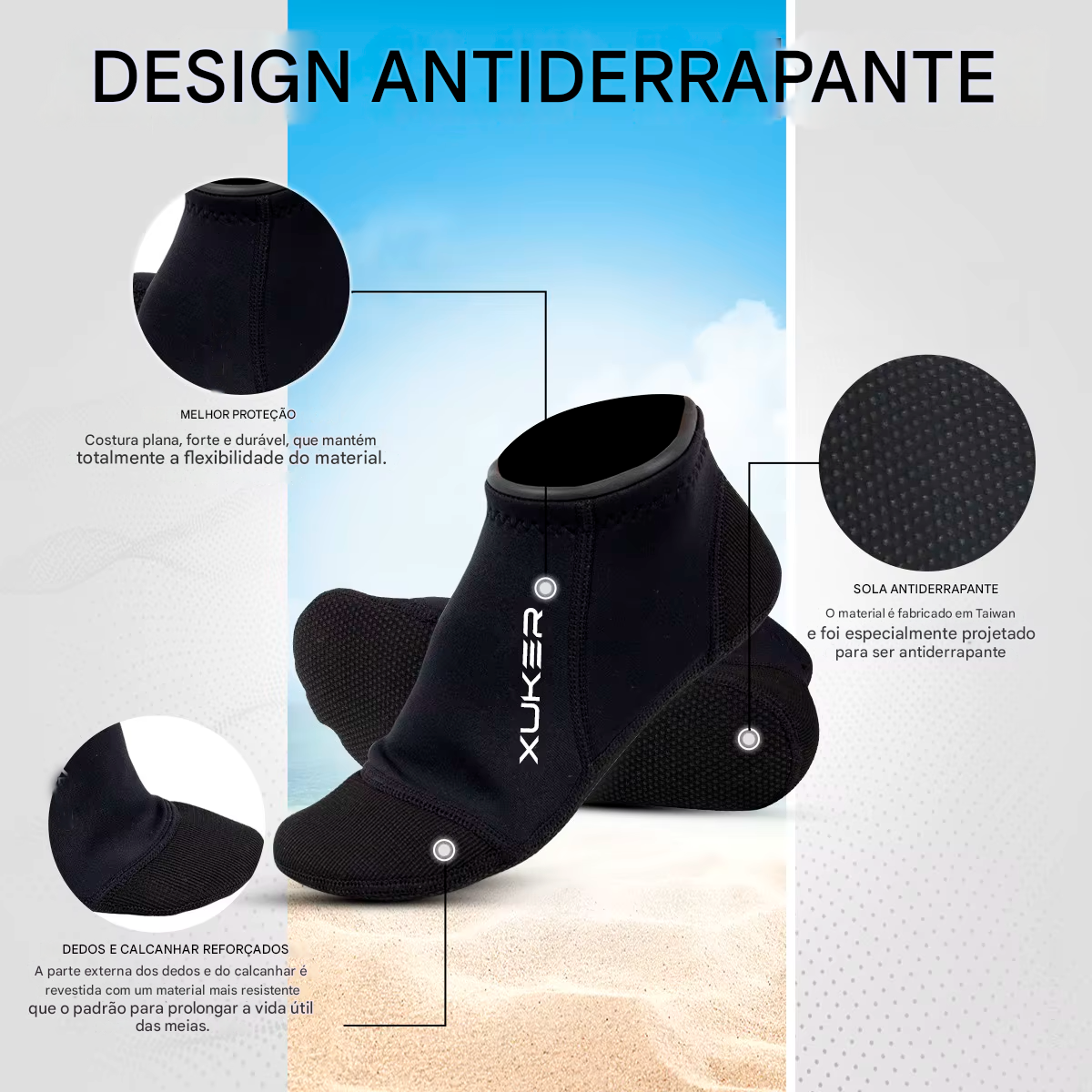 Meia de Neoprene Cano Baixo para Beach Tennis e Vôlei