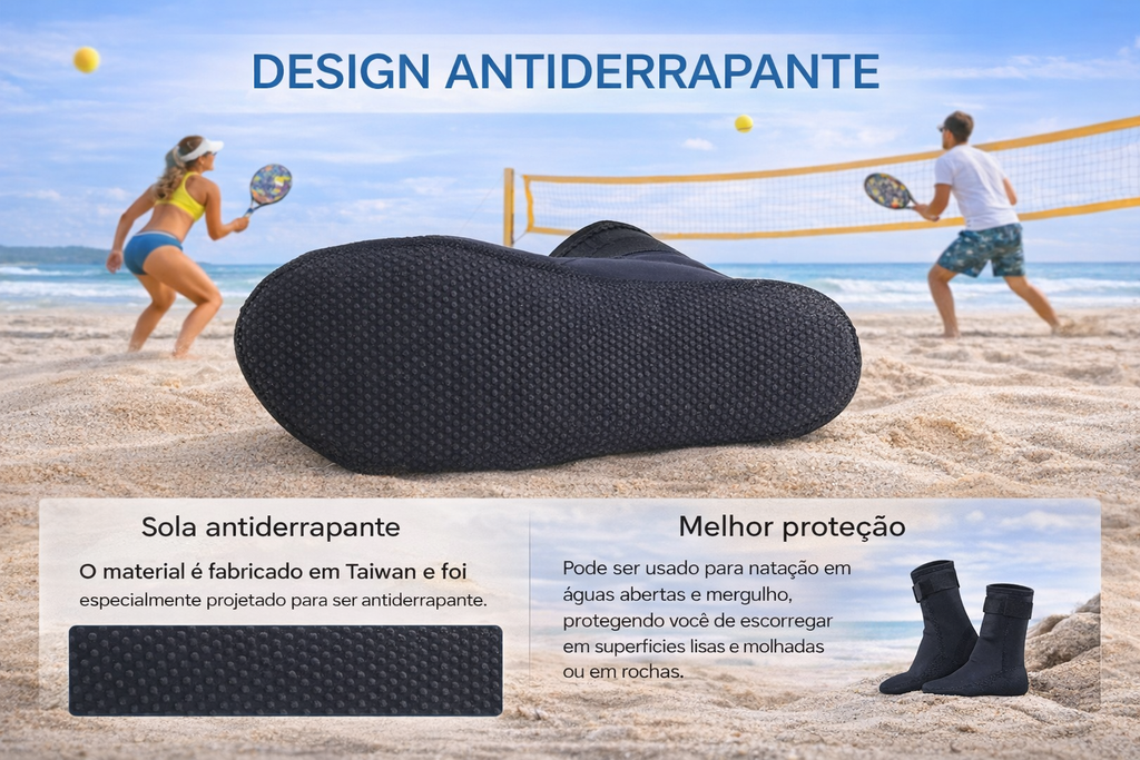 Meia de Neoprene Cano Alto para Beach Tennis e Vôlei de Praia