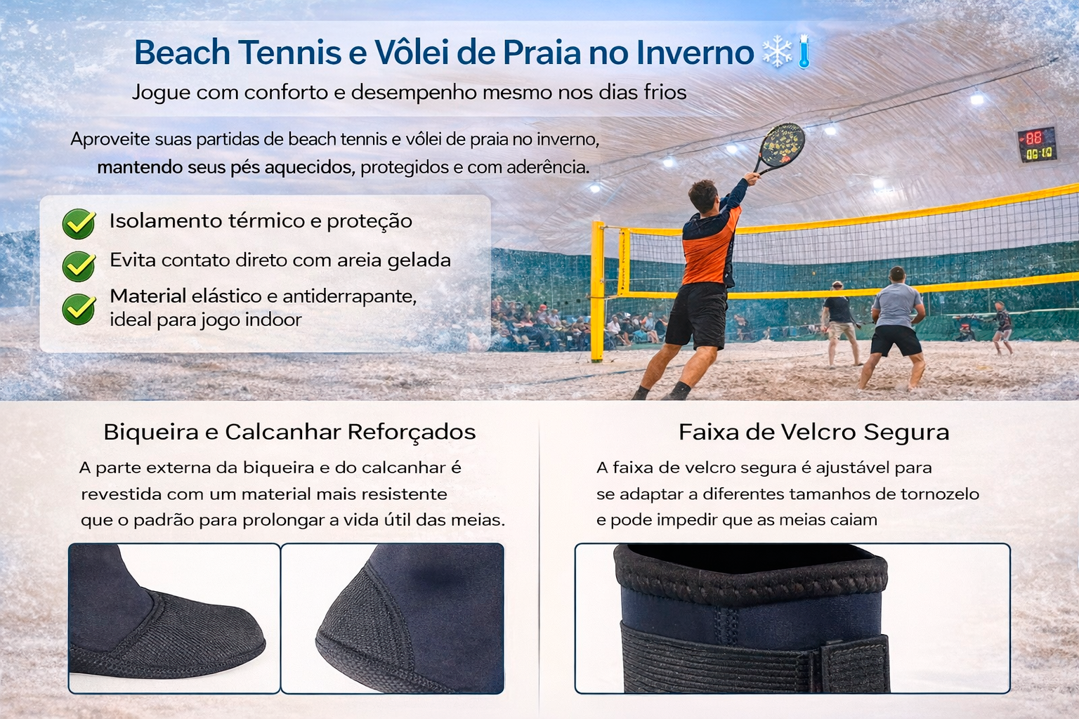 Meia de Neoprene Cano Alto para Beach Tennis e Vôlei de Praia